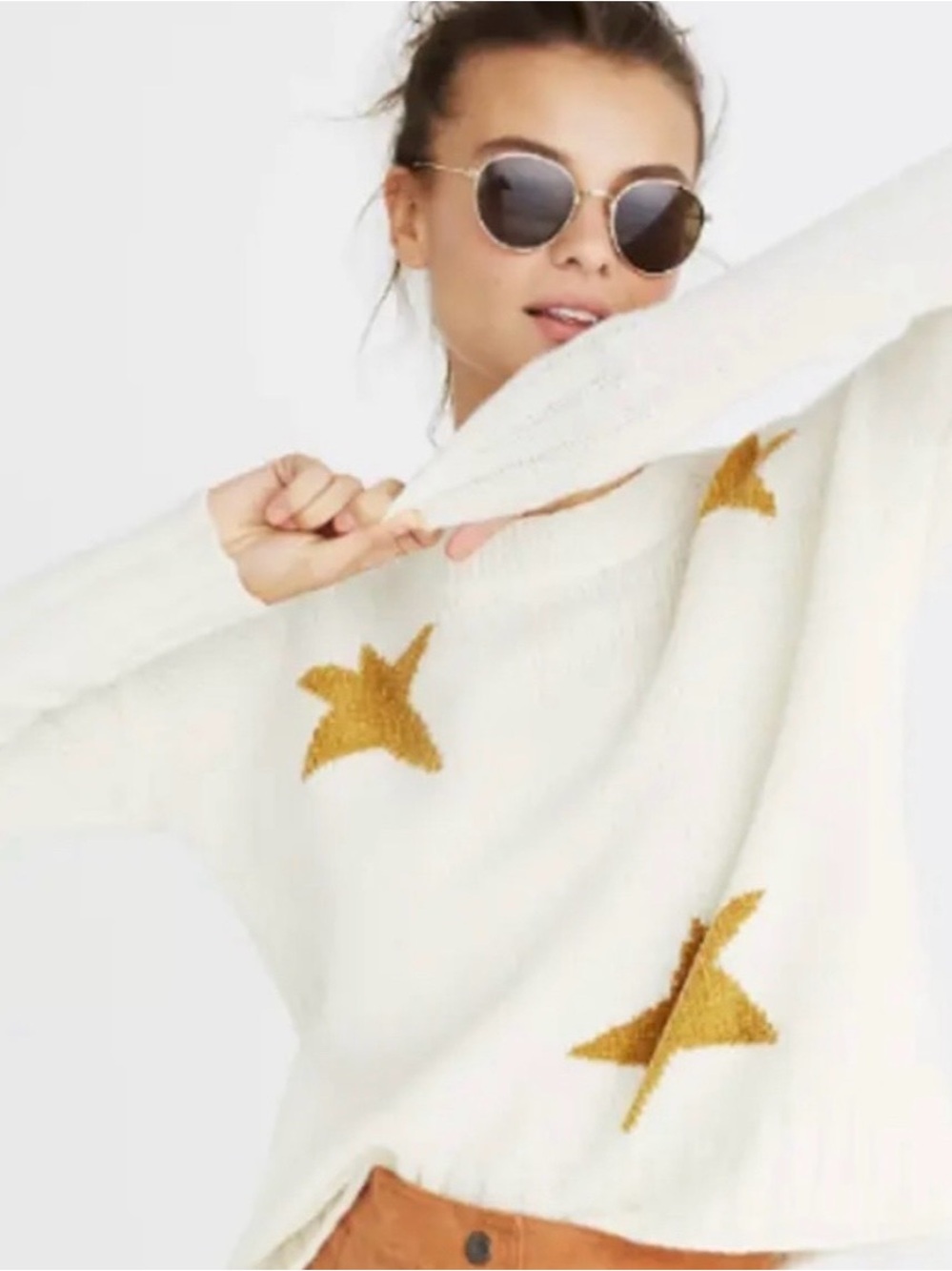Madewell Cream Crewneck Sweater with Gold Star Motif